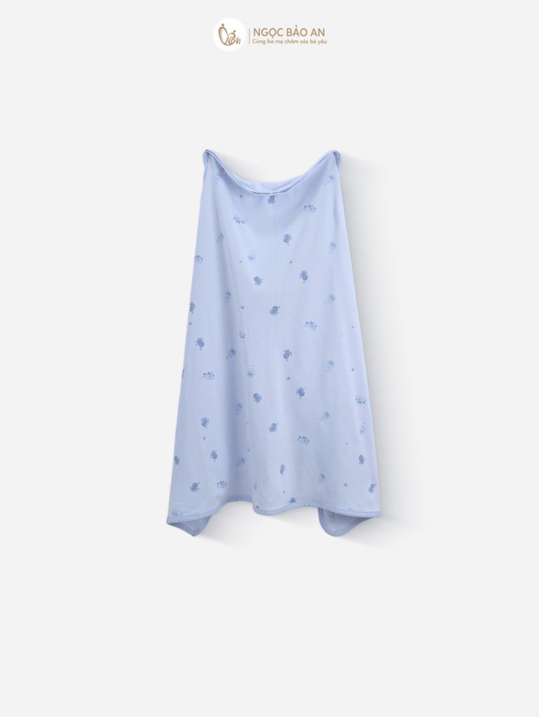 [M&B] Khăn choàng đa năng cotton họa tiết rùa & bạch tuộc xanh 85x100cm