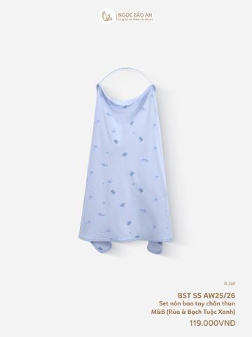 [M&B] Khăn choàng đa năng cotton họa tiết rùa & bạch tuộc xanh 85x100cm