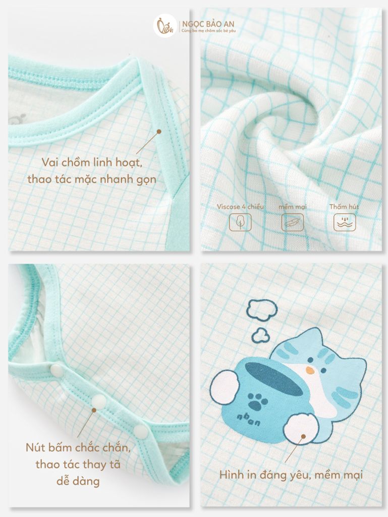[M&B] Bodychip tay ngắn caro cat mint (NB-12m)