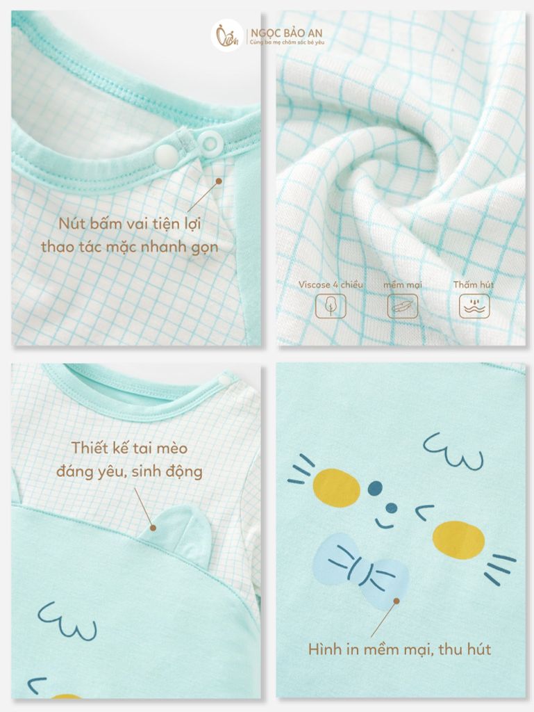 [M&B] Body đùi tay ngắn giả yếm lệch vai cat mint (NB-12m)