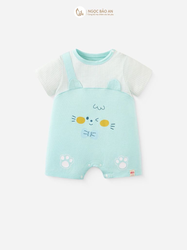[M&B] Body đùi tay ngắn giả yếm lệch vai cat mint (NB-12m)