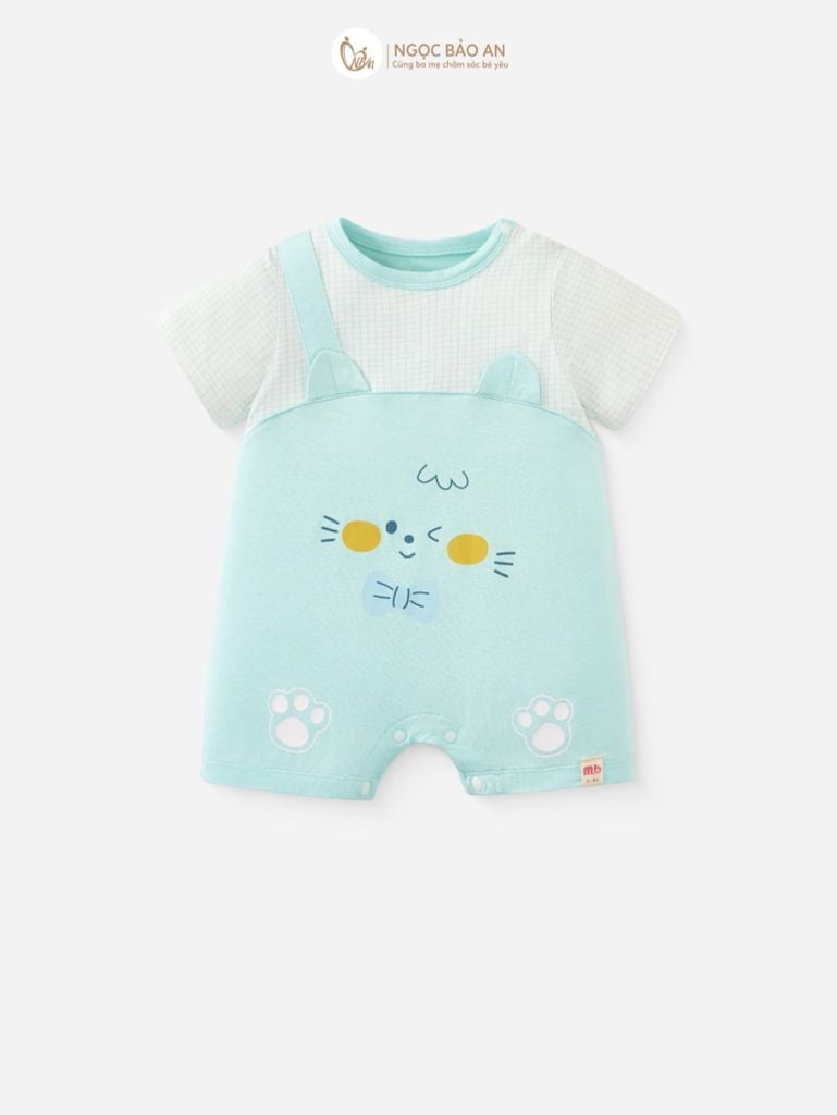 [M&B] CB2: Set bodysuit dáng dài + body đùi tay ngắn + bodychip tay ngắn Cat Mint (NB-3m)
