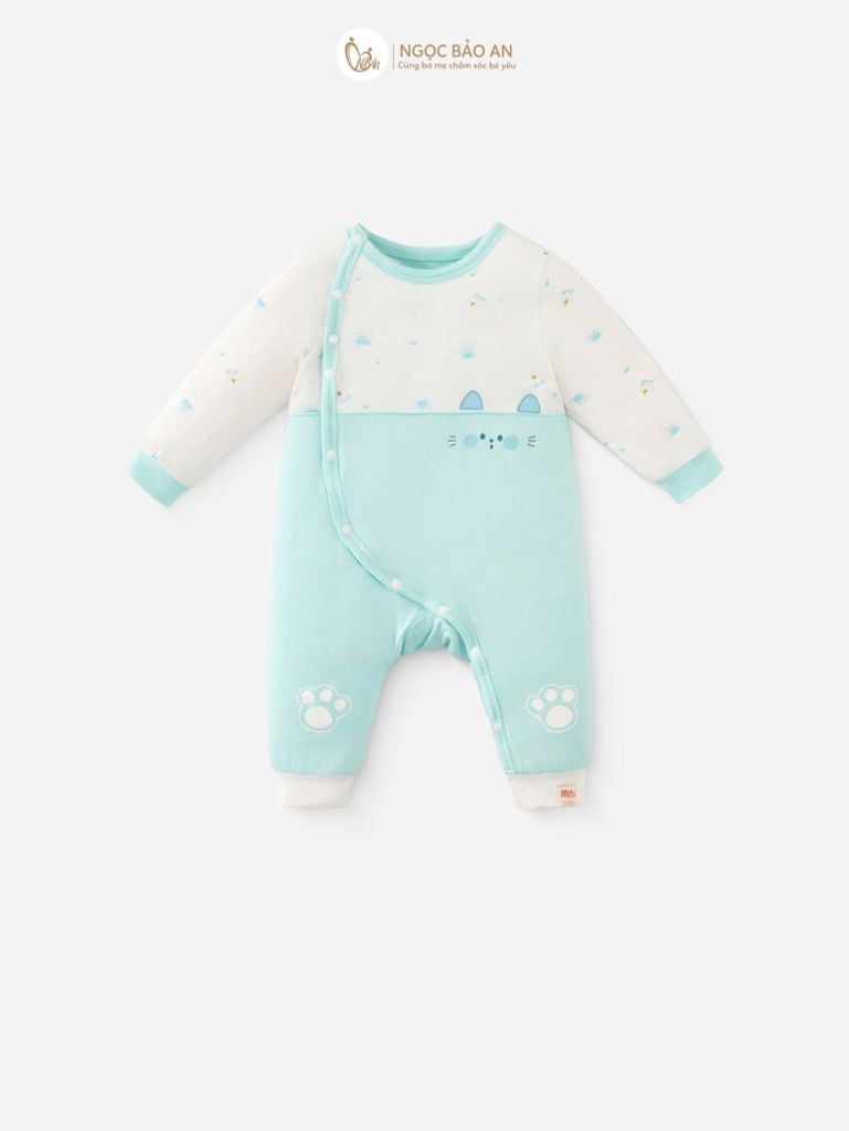 [M&B] CB2: Set bodysuit dáng dài + body đùi tay ngắn + bodychip tay ngắn Cat Mint (NB-3m)