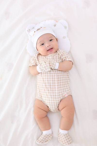 [M&B] Bodychip tay ngắn cotton caro nâu