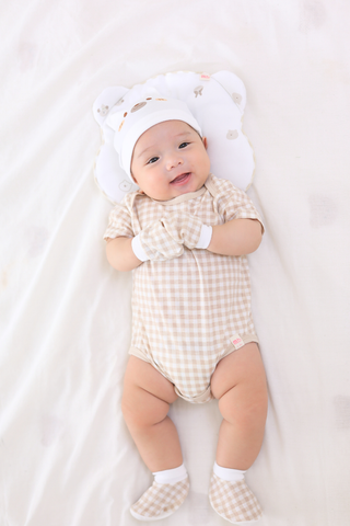 [M&B] Bodychip tay ngắn cotton caro nâu
