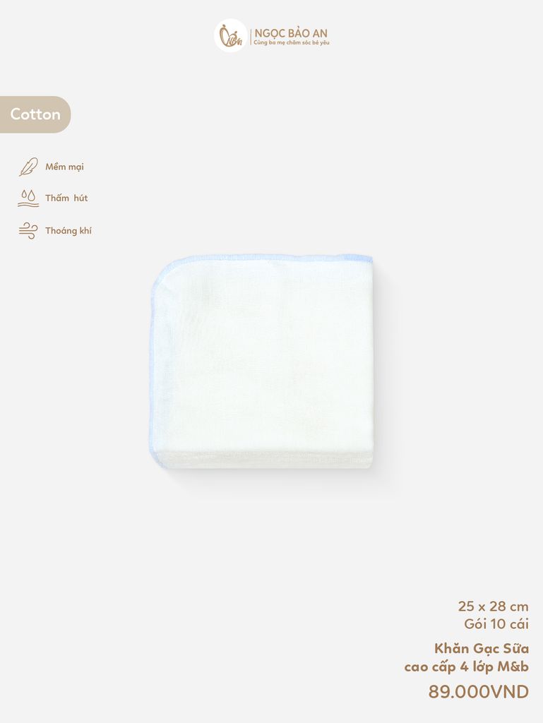 [M&B] Khăn Gạc Sữa Cao Cấp 4 Lớp 25x28cm