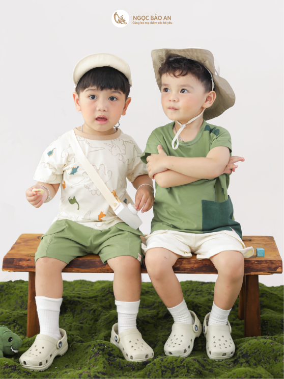 [M&B] BST DINO: Bộ ngắn bé trai M&B cotton (Peekosaur)