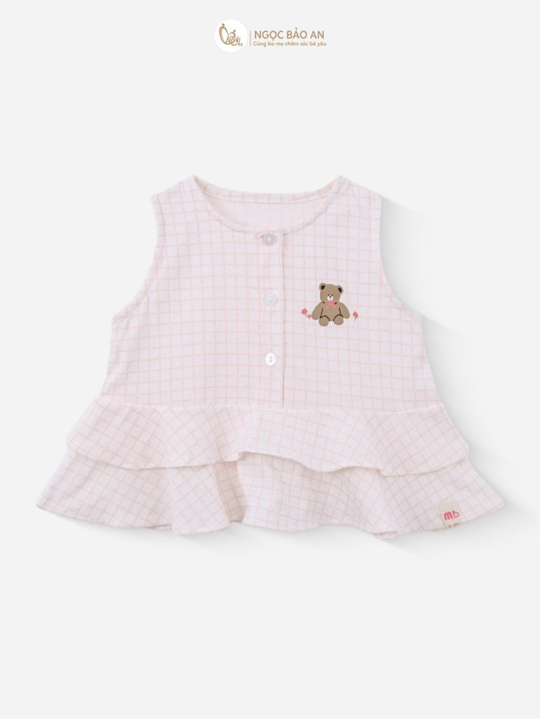 [M&B] BST PINK GIRL: Bộ sát nách babydoll Caro gấu hồng