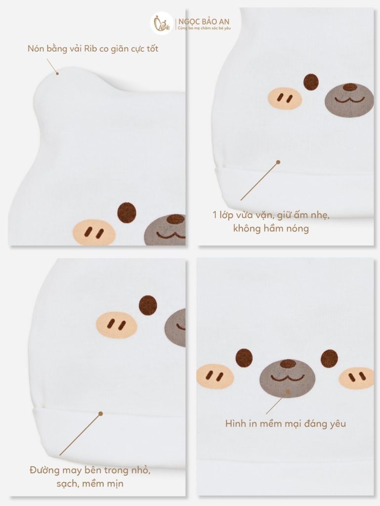 [M&B] Set nón bao tay chân bo cotton sơ sinh gấu thỏ nâu