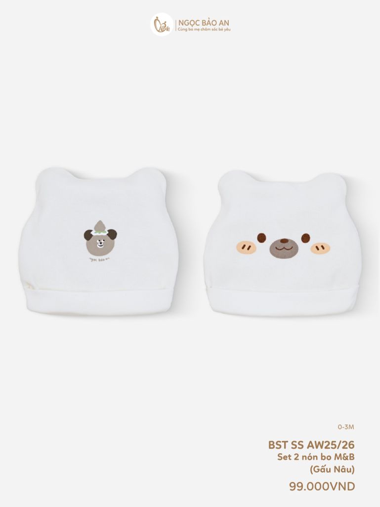 [M&B] Set 2 nón bo cotton gấu nâu