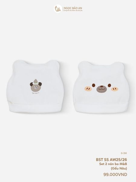 [M&B] Set 2 nón bo cotton gấu nâu