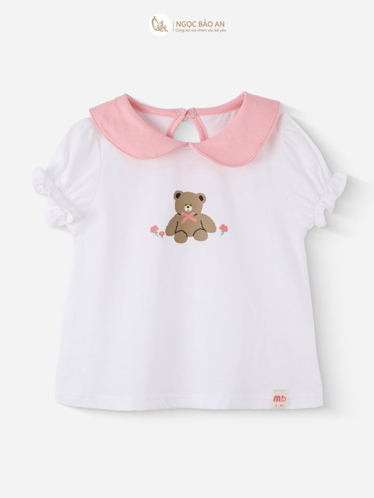 [M&B] BST PINK GIRL: Set áo+yếm bé Gái M&B cotton (Gấu Hồng)