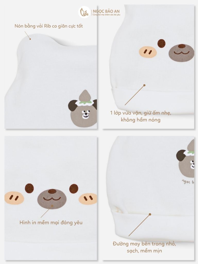 [M&B] Set 2 nón bo cotton gấu nâu