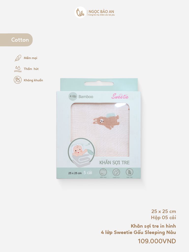 [M&B] Set 5 khăn gạc sữa sợi tre in hình 25cmx25cm