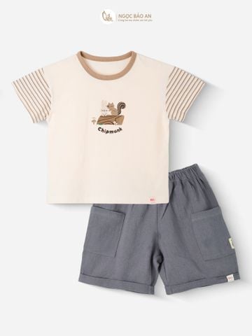 [M&B] BST SÓC: Bộ ngắn bé Trai M&B cotton (Thỏ Sóc Nâu)