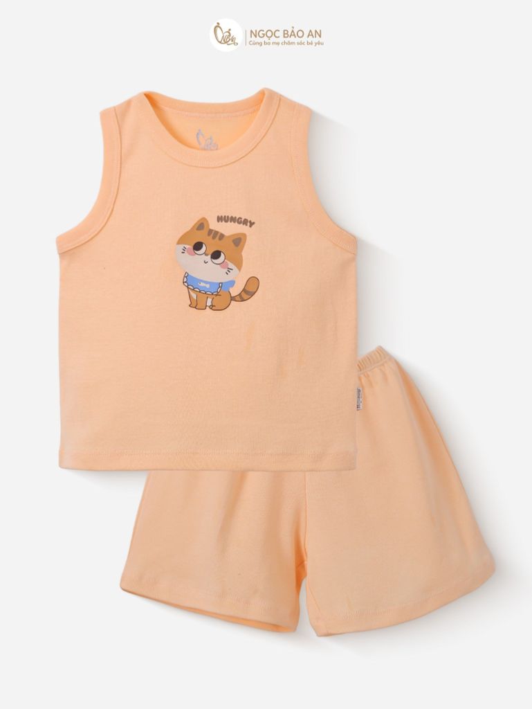 [HONEY] Bộ ngắn sát nách thể thao Honey cho bé (Mèo Cam)