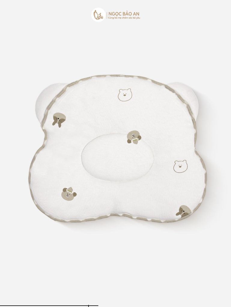 [M&B] Gối nằm cotton hình mặt gấu họa tiết gấu thỏ nâu 24x27cm