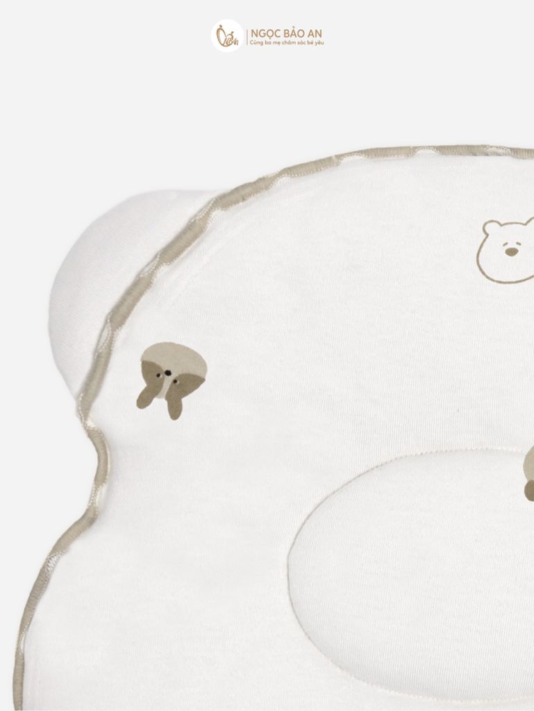 [M&B] Gối nằm cotton hình mặt gấu họa tiết gấu thỏ nâu 24x27cm
