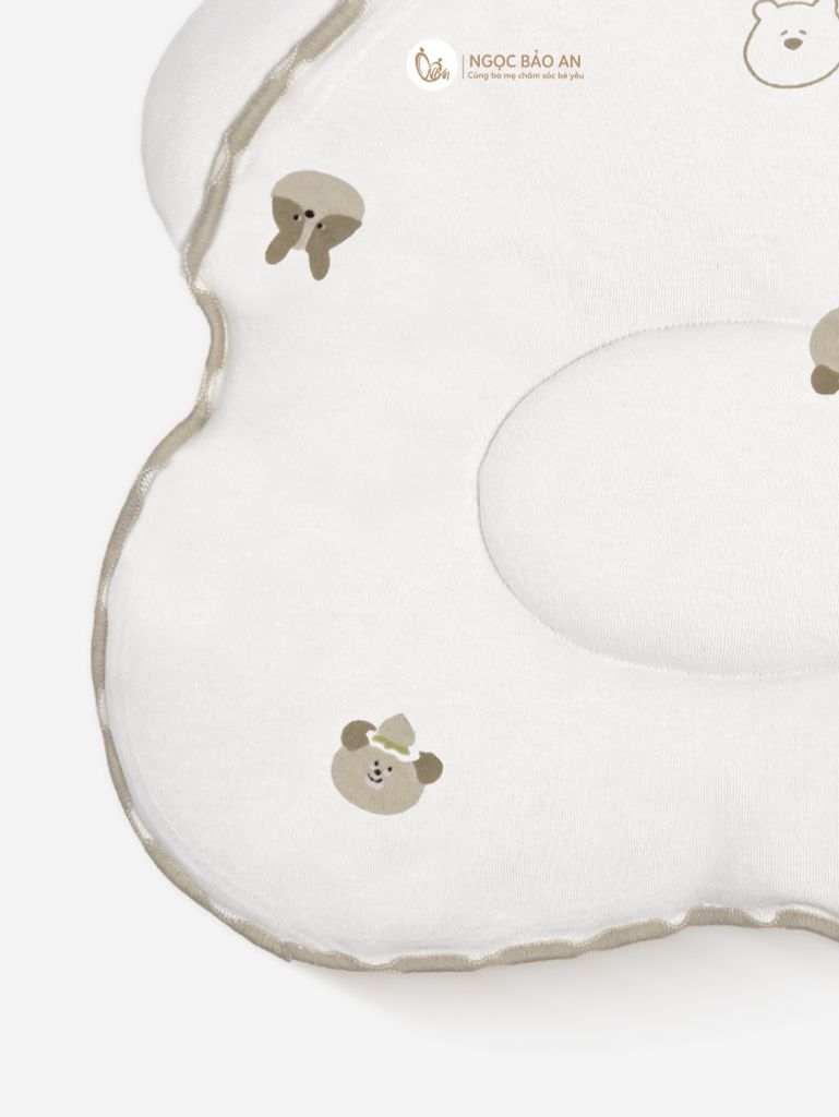 [M&B] Gối nằm cotton hình mặt gấu họa tiết gấu thỏ nâu 24x27cm