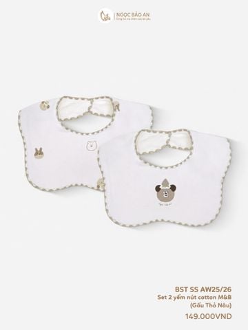 [M&B] Set 2 yếm nút cotton gấu thỏ nâu