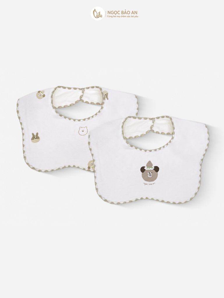 [M&B] Set 2 yếm nút cotton gấu thỏ nâu