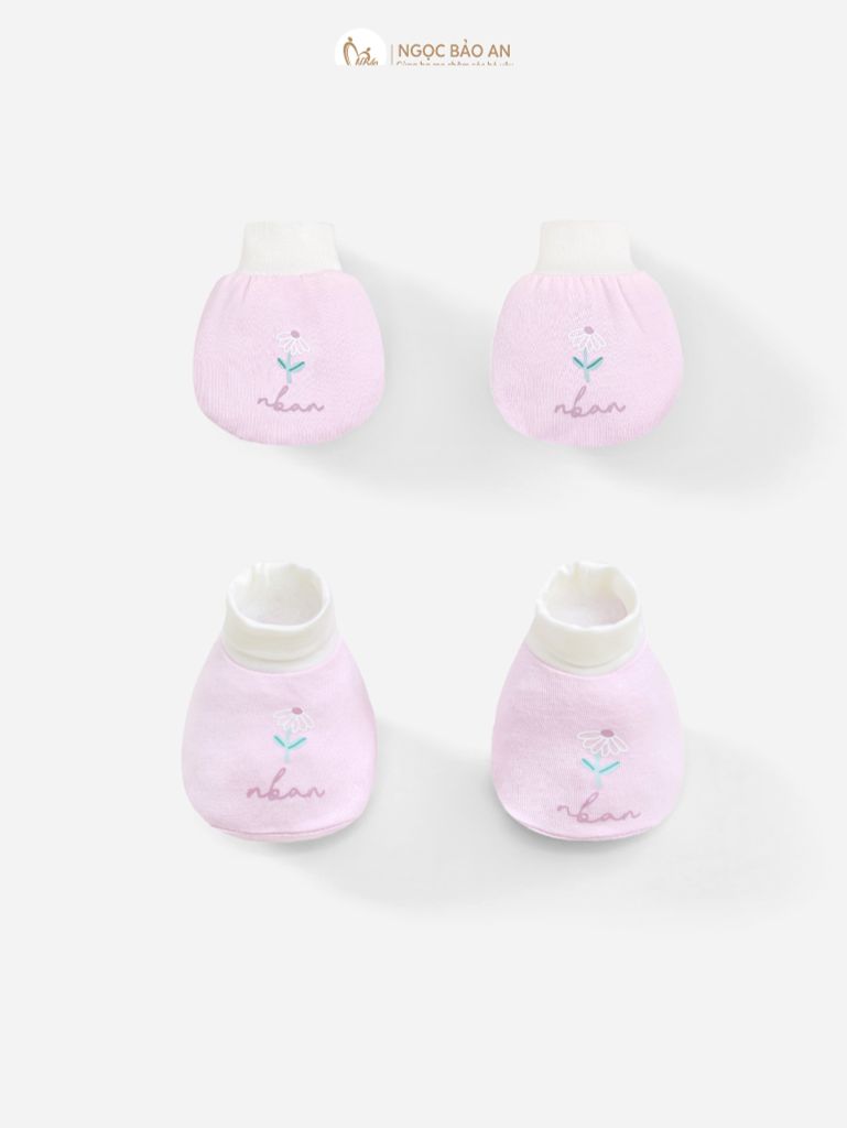 [M&B] Set nón chóp bao tay chân bo sơ sinh Hoa Tím (NB-3m) [CBSSVISCOSE]