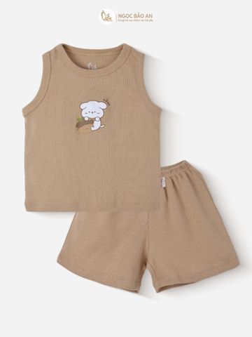 [HONEY] Bộ ngắn sát nách thể thao Honey cho bé (Cún & Hạt Dẻ Nâu)