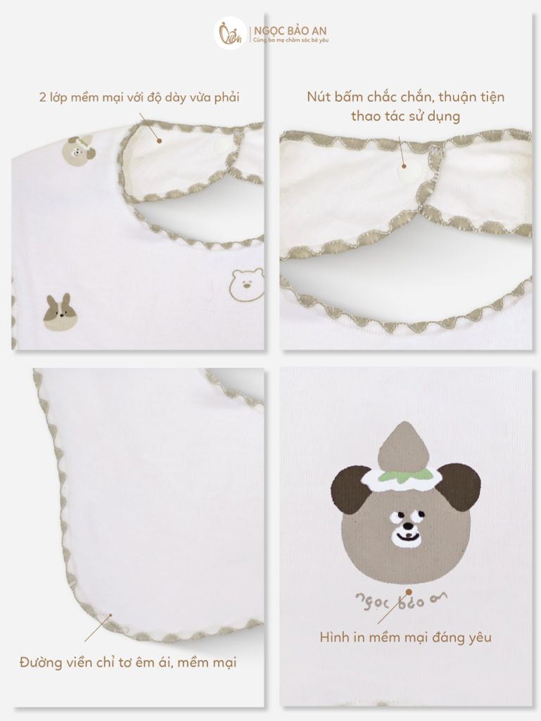 [M&B] Set 2 yếm nút cotton gấu thỏ nâu