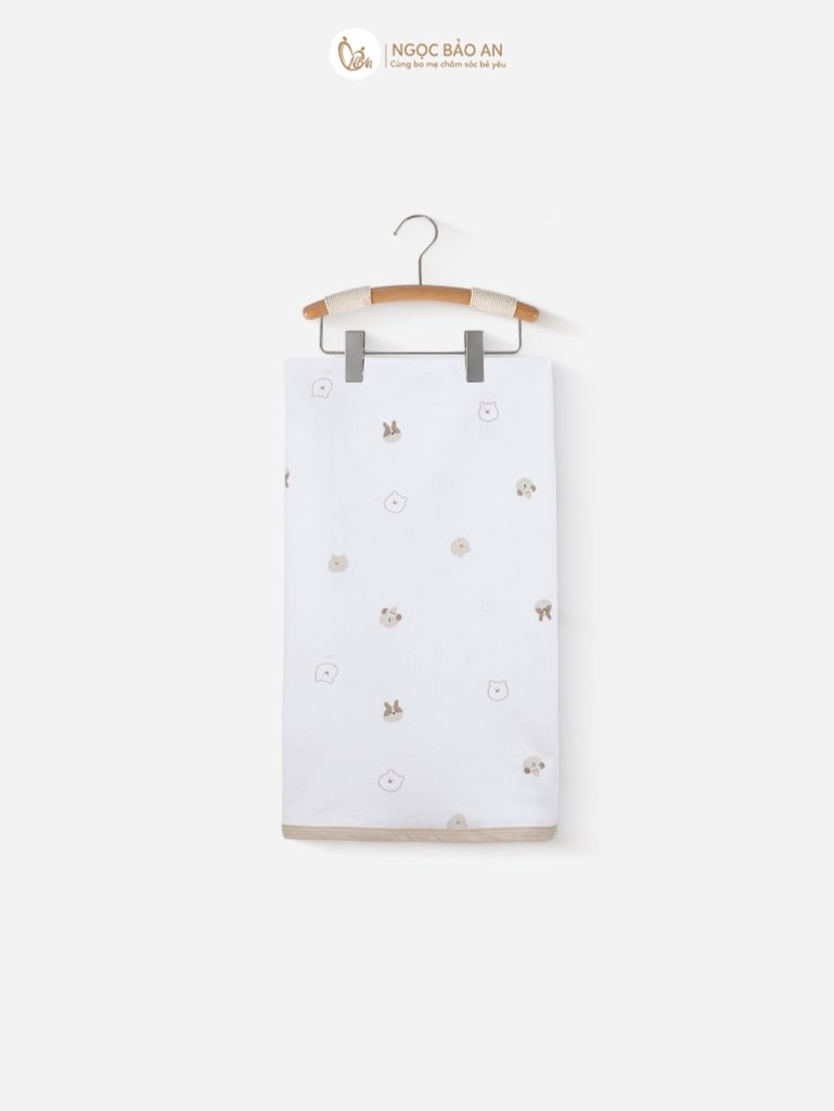 [M&B] Khăn choàng đa năng cotton họa tiết gấu thỏ nâu 85x100cm