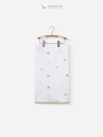 [M&B] Khăn choàng đa năng cotton họa tiết gấu thỏ nâu 85x100cm