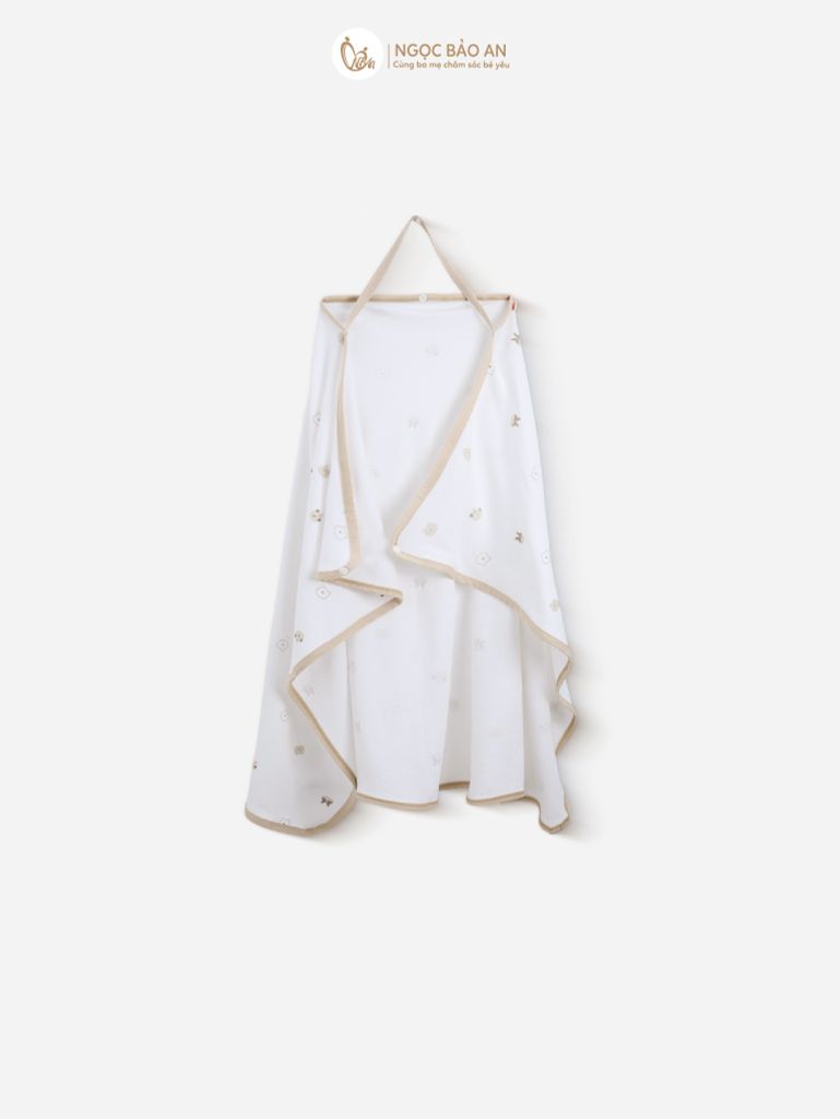 [M&B] Khăn choàng đa năng cotton họa tiết gấu thỏ nâu 85x100cm