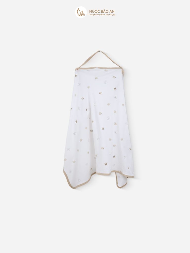 [M&B] Khăn choàng đa năng cotton họa tiết gấu thỏ nâu 85x100cm