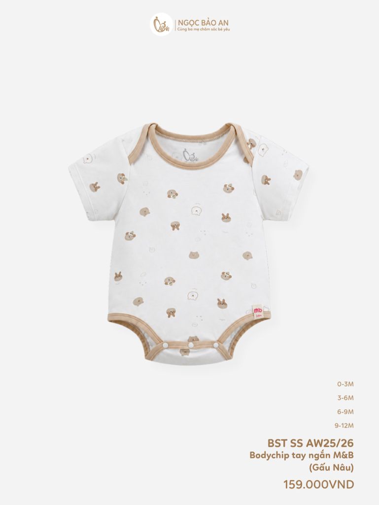[M&B] Bodychip tay ngắn cotton gấu thỏ nâu