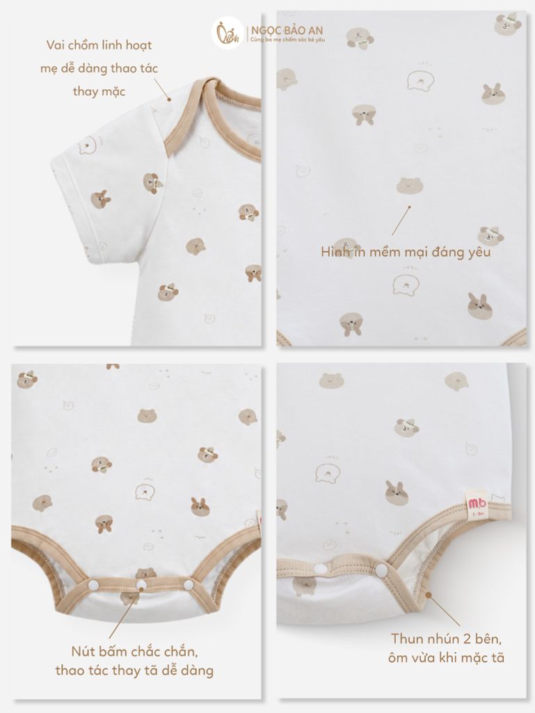 [M&B] Bodychip tay ngắn cotton gấu thỏ nâu