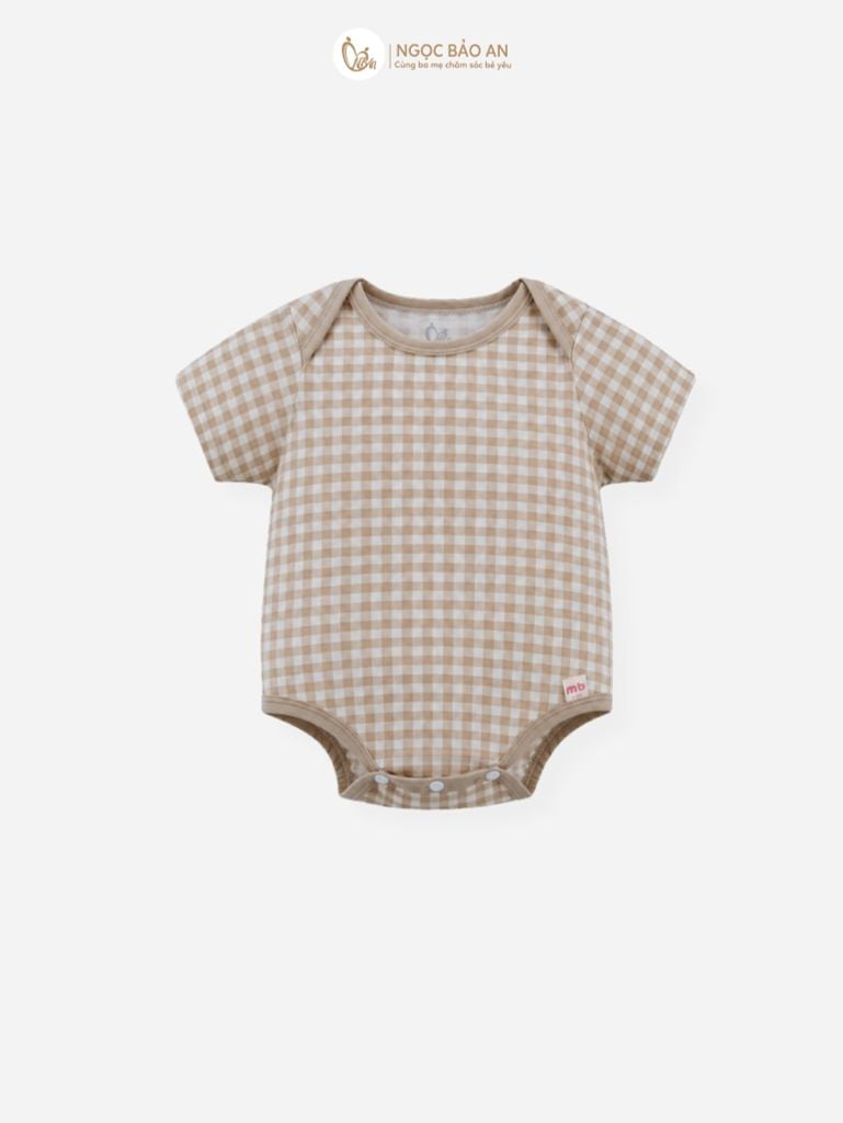[M&B] Bodychip tay ngắn cotton caro nâu
