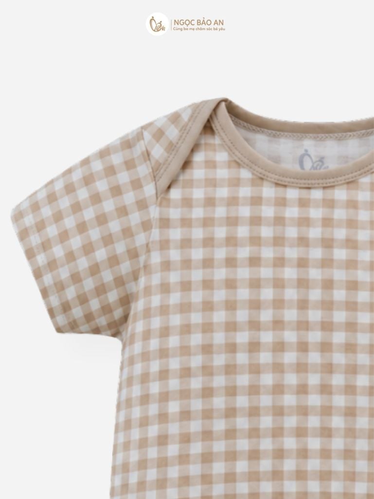 [M&B] Bodychip tay ngắn cotton caro nâu