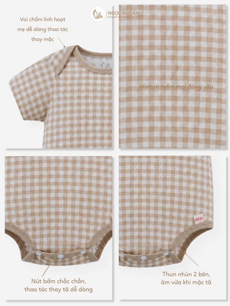 [M&B] Bodychip tay ngắn cotton caro nâu