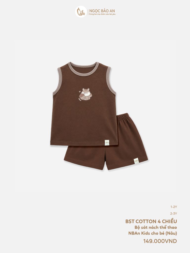 [NGỌC BẢO AN KIDS] Bộ sát nách thể thao cotton co giãn 4c nâu (1-3 tuổi)