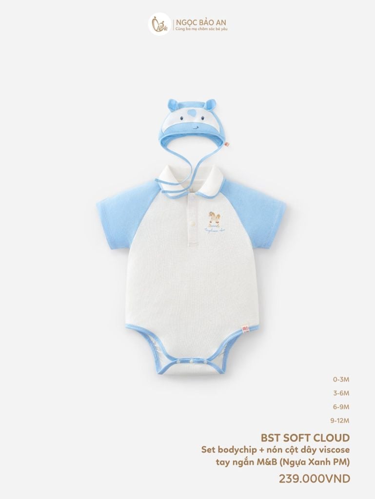 [M&B] Set bodychip tay ngắn kèm nón Ngựa Xanh PM (NB-12m)