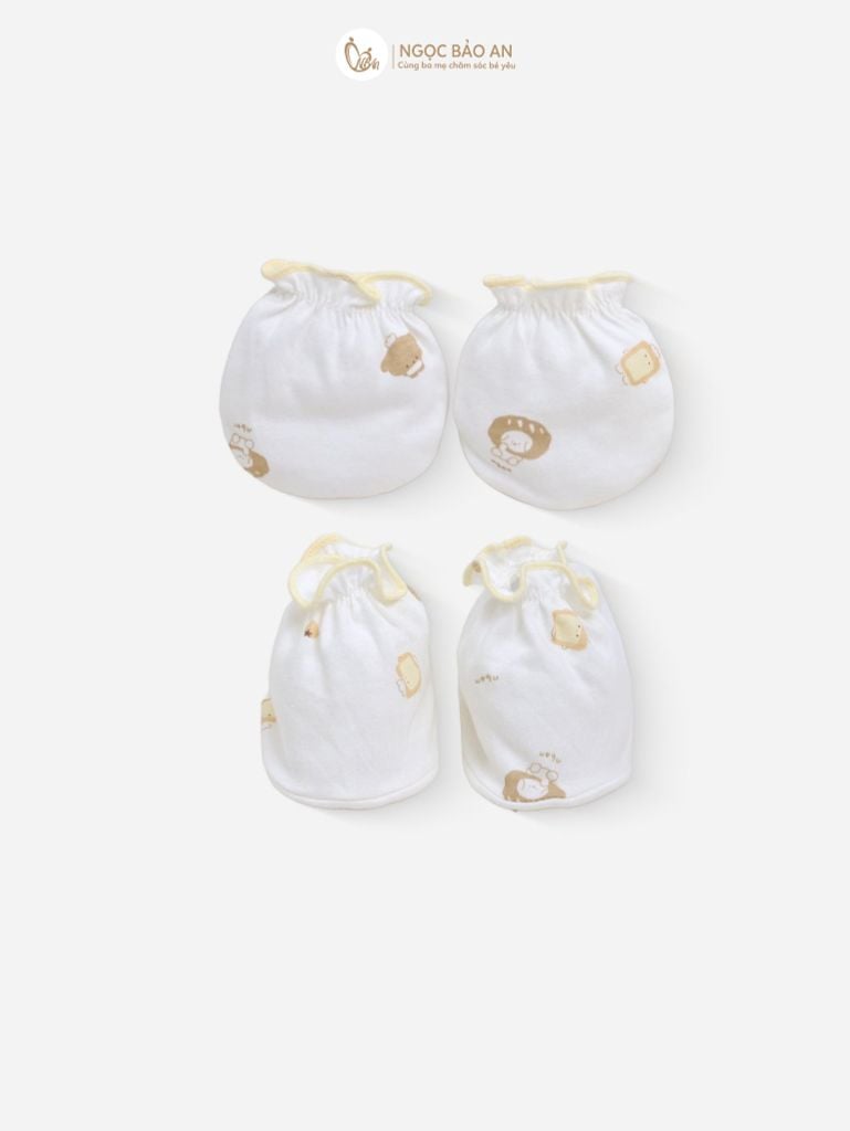 [M&B] Set nón bao tay chân cotton thun sơ sinh gấu cooking