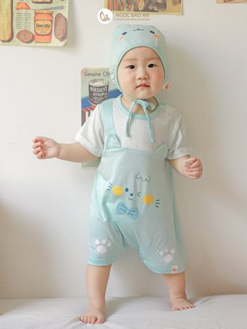 [M&B] Body đùi tay ngắn giả yếm lệch vai cat mint (NB-12m)