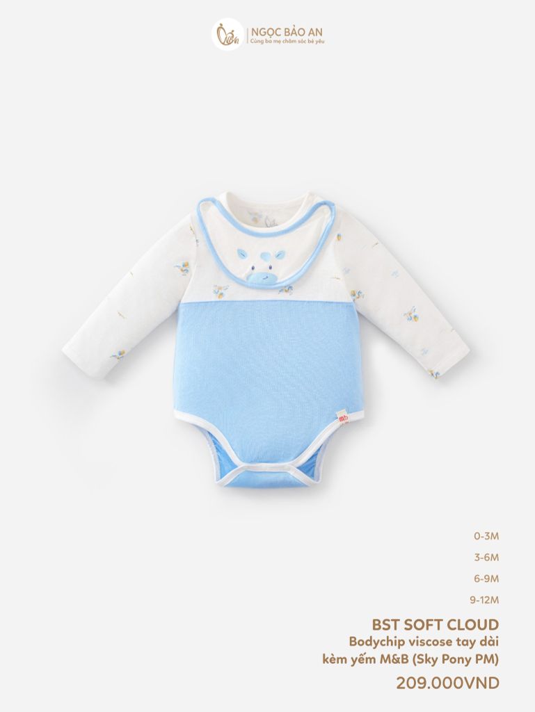 [M&B] Bodychip tay dài kèm yếm sơ sinh Sky Pony (NB-12m) [CBSSVISCOSE]