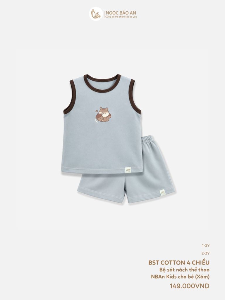 [NGỌC BẢO AN KIDS] Bộ sát nách thể thao cotton co giãn 4c xám (1-3 tuổi)