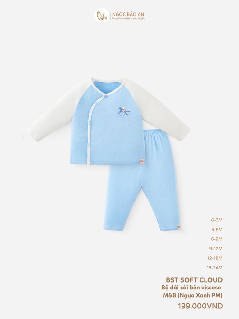 [M&B] Bộ tay dài cài bên Ngựa Xanh (NB-24m) [CBSSVISCOSE]