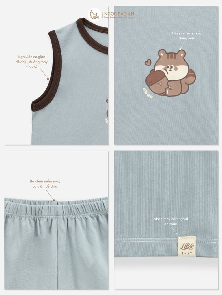 [NGỌC BẢO AN KIDS] Bộ sát nách thể thao cotton co giãn 4c xám (1-3 tuổi)