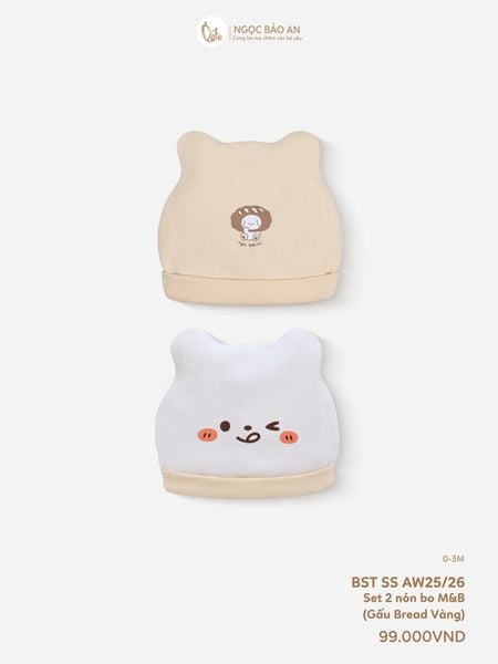 [M&B] Set 2 nón bo cotton gấu bread vàng