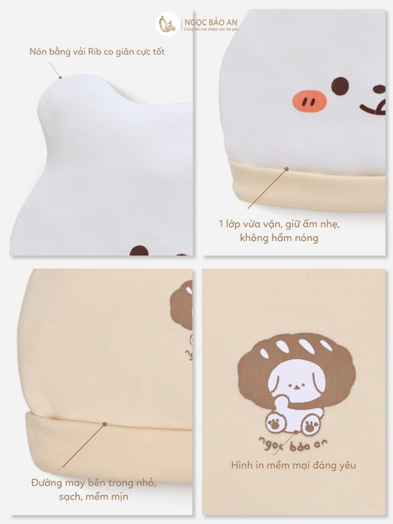 [M&B] Set 2 nón bo cotton gấu bread vàng