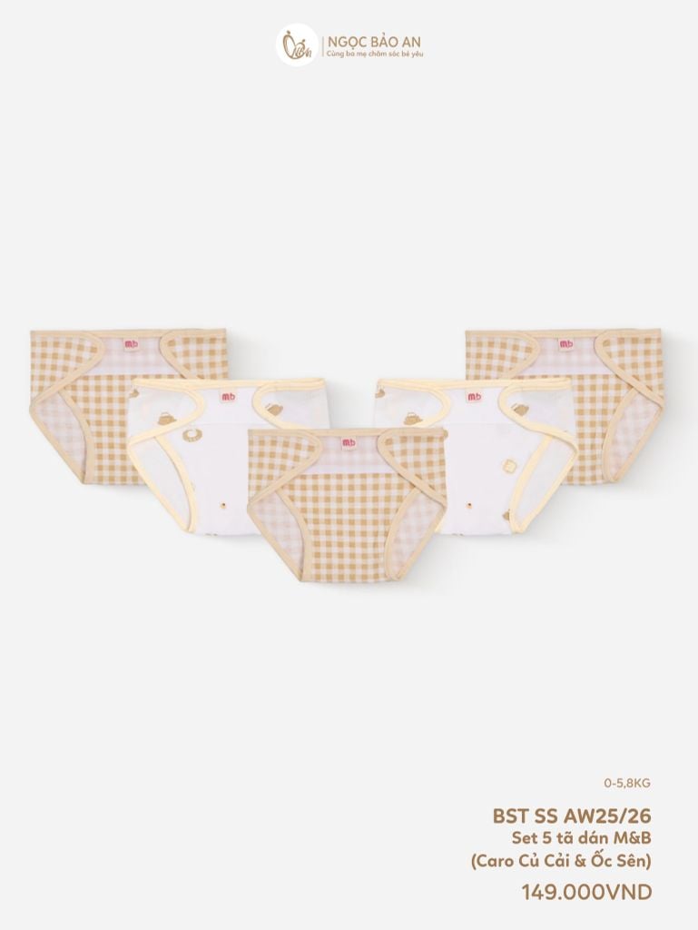 [M&B] Tã dán sơ sinh cotton caro gấu cooking