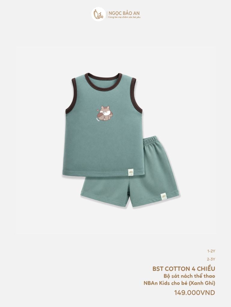 [NGỌC BẢO AN KIDS] Bộ sát nách thể thao cotton co giãn 4c xanh ghi (1-3 tuổi)