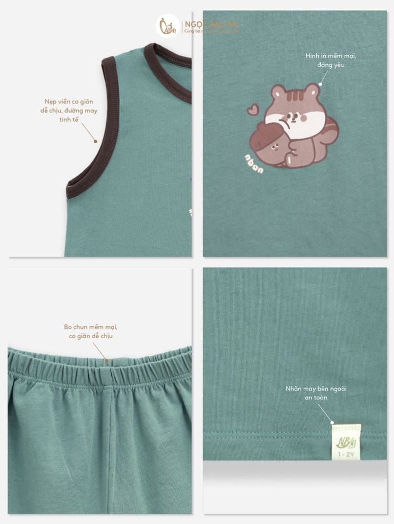 [NGỌC BẢO AN KIDS] Bộ sát nách thể thao cotton co giãn 4c xanh ghi (1-3 tuổi)
